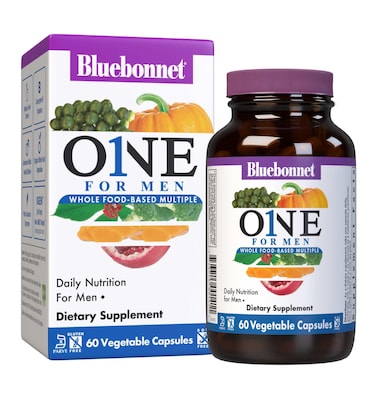 Bluebonnet Nutrition Mens One Vegetable Capsule Whole Food Multiple K2 Organic Energy Vitality NonGMO Gluten Soy  Milk Free Kosher 3 Month Supply 90 Count