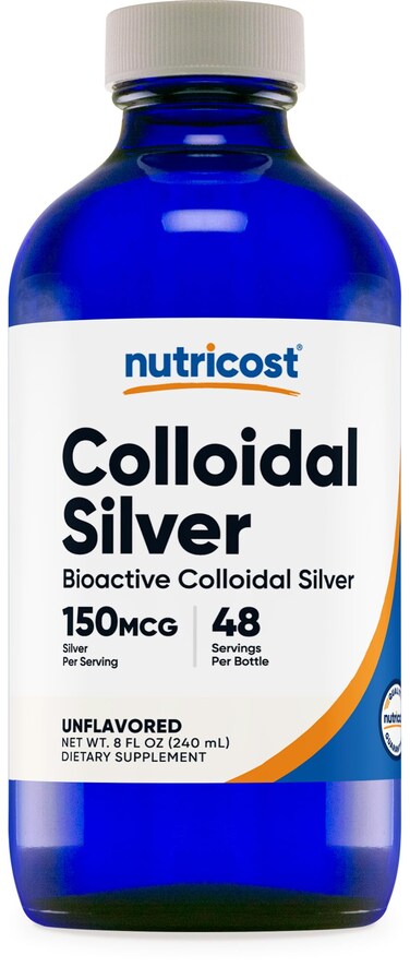 NutricostColloidal Silver 8oz 150mcg  Cobalt Blue Glass Bottles BioActive Colloidal Silver