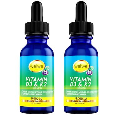 2 Bottles Liquid Vitamin D3 K2 Drops 5000 IU with MCT Oil  Vegan Liquid Vitamin D Supplement to Boost Energy Levels Mood and Immune System Unflavored No Odor GlutenFree NonGMO 2 Fl Oz