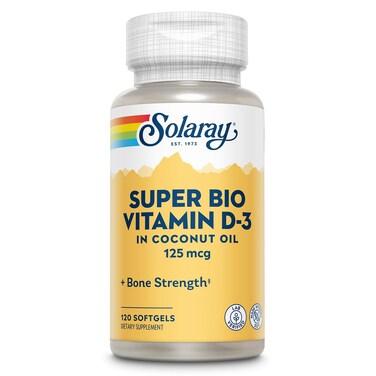 Solaray Super Bio Vitamin D3 in Coconut Oil D3 Vitamin 5000 IU Bone Health and Immune Support Supplement Lab Verified Made Wtihout Soy 120 Softgels 120 Servings