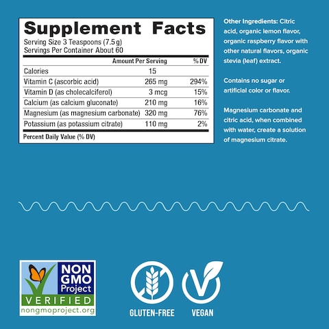 Natural Vitality Calm Magnesium Citrate  Calcium Supplement Drink Mix Powder Supports a Healthy Response to Stress Gluten Free Vegan  NonGMO Raspberry Lemon 16 oz