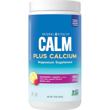 Natural Vitality Calm Magnesium Citrate  Calcium Supplement Drink Mix Powder Supports a Healthy Response to Stress Gluten Free Vegan  NonGMO Raspberry Lemon 16 oz