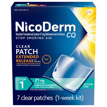 NicoDermCQ Step 1 Nicotine Patches to Quit Smoking 21mg Stop Smoking Aid 7 Count 1 Week Kit