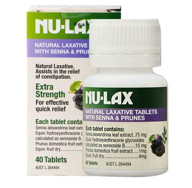 Natural Laxative Tablets with Senna and Prunes 40 Tablets