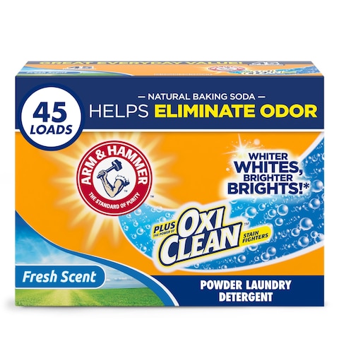 Arm  HammerPlus OxiClean Powder Laundry Detergent Fresh Scent 45 Loads 348 Pound Pack of 1  Package May Vary