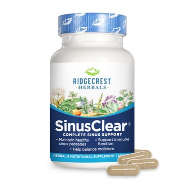 RidgeCrest Herbals SinusClear Complete Formula for Sinus and Nasal Health with Mullein Leaf Bromelain Vitamin C and Zinc for Healthy Mucus Immune  Respiratory Support 60 Veg Caps 30 Serv