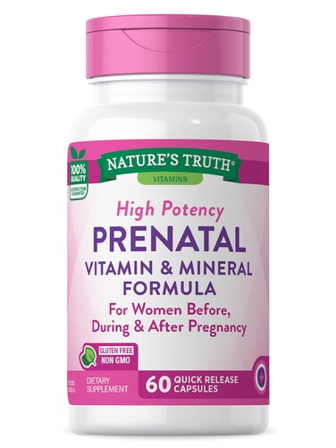 Natures Truth Prenatal Vitamins With Folic Acid  60 Capsules  NonGMO  Gluten Free Supplement