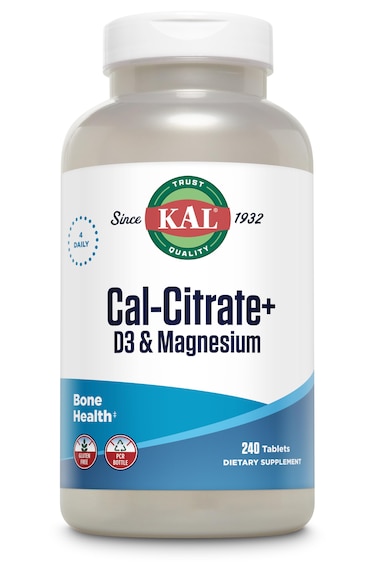 KAL CalCitrate Calcium Citrate Plus Vitamin D3 and 500 mg of Magnesium Healthy Bones and Teeth Support Gluten Free and Lab Verified for Quality 60 Servings 240 Tablets