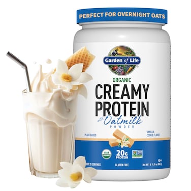 Garden of LifeCreamy Vanilla Cookie Protein Powder  Oatmilk 20g Organic Vegan Plant Based Protein Coconut Water MCTs Sprouted Grains Prebiotics Probiotics  NonGMO GlutenFree 190 LB