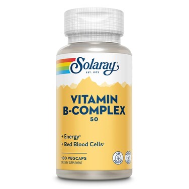 SOLARAYVitamin B Complex 50mg Healthy Energy Supplement Red Blood Cell Formation Nerve and Immune Support Super B Complex Vitamins wFolic Acid Vitamin B12 B6 and More Vegan 100 VegCaps