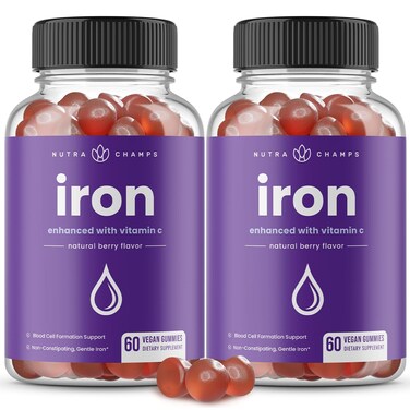 Iron Gummies with Vitamin C  20mg Iron Gummies for Women Men  Kids  Blood Cell Formation Support  120 Gummies  Iron Gummy for Iron Deficiency  Anemia  Energy Focus Immune Boost 2 Pack