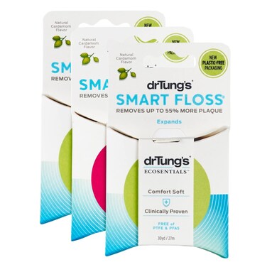 DrTungs Smart Floss  Natural  PTFE  PFAS Free Floss Gentle on Gums Expands  Stretches BPA Free Floss  Natural Dental Floss Cardamom Flavor Pack of 3