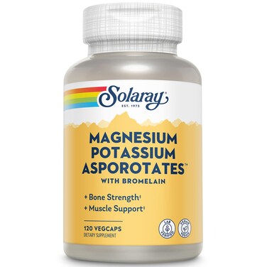 SOLARAYMagnesium and Potassium Asporotates with Bromelain Magnesium Potassium Supplement for Bone Strength and Muscle Support Vegan Magnesium Potassium Supplements 60 Servings 120 VegCaps