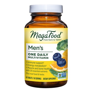 MegaFood Mens One Daily Multivitamin  with Zinc Selenium B Vitamins D and Real Food  Immune Support  Energy Metabolism  Muscle and Bone Health  Vegetarian  60 Tabs