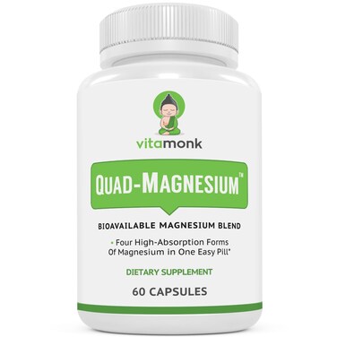 Quad Magnesium Blend by Vitamonk  with Magnesium Orotate Glycinate Chelate Magnesium Taurate and Di Magnesium Malate  High Absorption Magnesium Complex for Sleep Heart and Mood