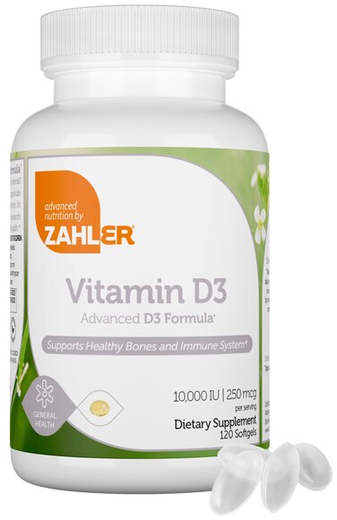 ZahlerAdvanced Vitamin D3 10000 IU Softgels 120 Count Kosher Vegetarian Friendly Vitamin D for Immune Support Bone Teeth  Muscle Health  Daily D3 Vitamin Supplement for Adults  Easy Swallow