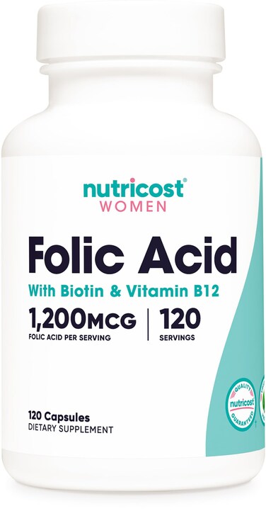 NutricostFolic Acid for Women Vitamin B9 1200 mcg 120 Capsules with B12 and Biotin Veggie Caps NonGMO  Gluten Free