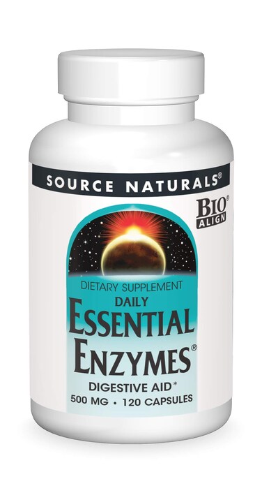 Source NaturalsEssential Enzymes 500mg BioAligned Multiple Supplement Herbal Defense for Digestion Gas  Constipation Relief  Strong Immune System Support  120 Capsules