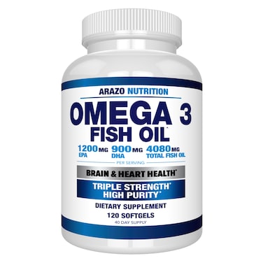 Arazo NutritionWild Caught Omega 3 Fish Oil  120 Soft Gels  4080mg High EPA 1200mg DHA 900mg Lemon Flavor Burpless Softgels