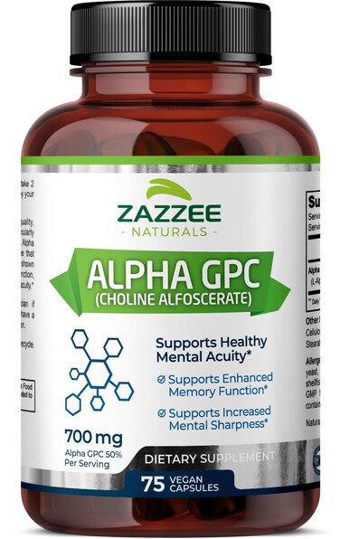 Zazzee Extra Strength Alpha GPC Choline 700 mg per Serving 75 Vegan Capsules 100 Pure Pharmaceutical Grade 100 Vegetarian Standardized for Potency and Purity AllNatural and NonGMO