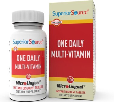 Superior SourceOne Daily MultiVitamin Quick Dissolve MicroLingual Tablets 100 Ct with Vitamins A C D3 E B12 and All B Vitamins Stress Heart  Immune Support NonGMO