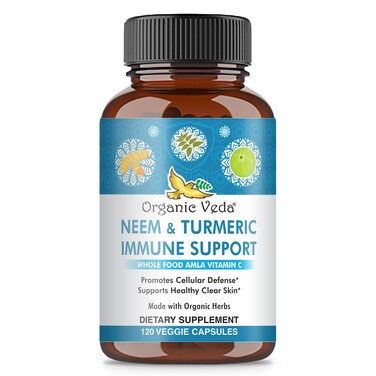 Organic Veda Neem  Turmeric Capsules with Amla Fruit Tulsi Holy Basil Black Pepper Extract  Immune Support Dietary Supplement  Boosts Healthy Clear Skin  Cellular Defense  120 Vegan Capsules