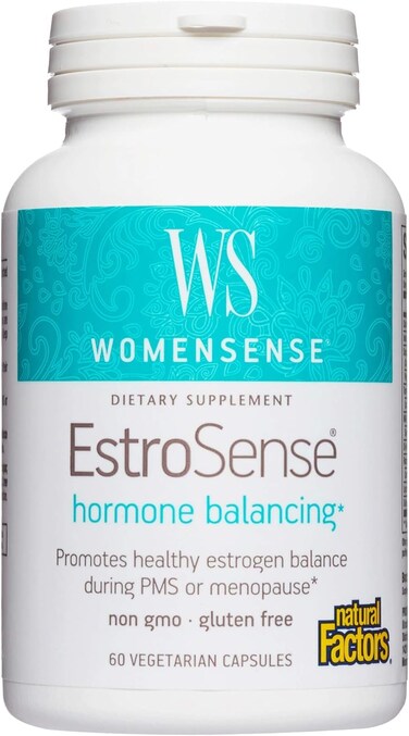 WomenSense EstroSense by Natural Factors Natural Supplement to Support Estrogen and Hormone Balance During PMS or Menopause Vegan NonGMO 60 Capsules