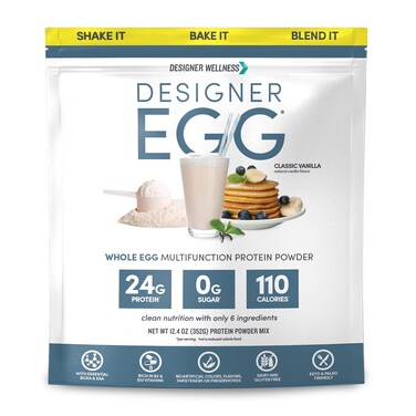Designer Wellness Designer Egg Natural Egg Yolk  Egg White Protein Powder Keto and Paleo Friendly Low Calorie Less Fat and Cholesterol Classic Vanilla 124 Ounce