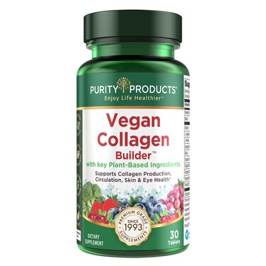Vegan Collagen Builder  Organic Whole Foods Fruits  Veg Silica Lutein Vitamin C Biotin Grape Seed  Amino Acids Glycine Lysine  Proline Collagen Boosters  Once A Day  30 Tablets