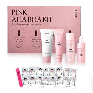 Nacific x Stray Kids Pink AHA BHA Kit  Cleansing Foam Toner Serum Cream  Travel Size Skin Care Set with 4 Photocards random by KOSBEAUTY