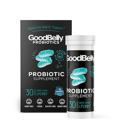 GoodBellyProbiotic Supplement for Digestive Health Support  Includes 10 Billion Live  Active Cultures of Lactobacillus Plantarum  Vegan Probiotic 30 Capsules per Bottle