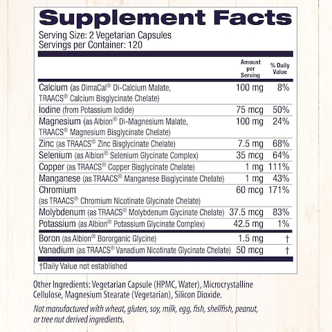 Healthy Origins Chelated Multi Mineral  Chelated Trace Minerals Supplement with Selenium Iodine Magnesium  More  GlutenFree Supplement with Albion Minerals  240 Veggie Capsules
