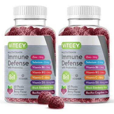 Multivitamin Gummies 8 in 1 Immune Support Supplement with Probiotics  Immune Boosters for Adults  Teens  Vegetarian Gelatin Free GMO Free  Chewable Berry Flavored Pectin Immune Defense Gummy