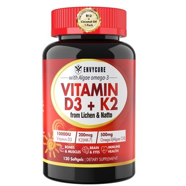 PlantBased Vitamin D3 K2 Supplement Softgel  Vit D3 10000 Iu  Vitamin K2 Mk7 200 Mcg Algae Omega3 Magnesium Vitamin B12 For Bone  Muscle Immune Support Max Absorption Easy To Swallow 1pack