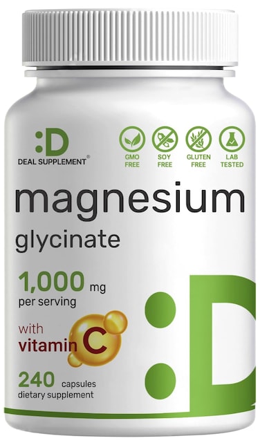 Magnesium Glycinate Plus Vitamin C  100 Chelated for Absorption  Essential Mineral Supplement for Muscle Mood Sleep  Heart Health
