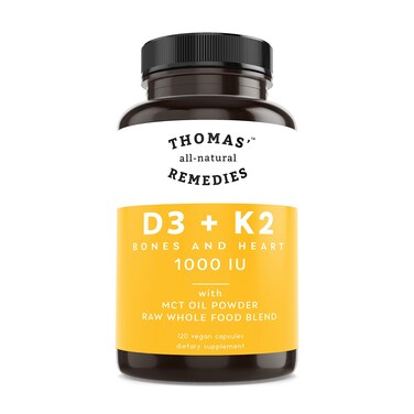 D3  K2 with MCT Oil for Better Absorption  Raw Whole Food Blend 1000 IU D3 Vegan Made in USA Support for Your Heart Bones  Teeth NonGMO 120ct