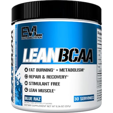 EvlutionStimulant Free Lean BCAA Powder Nutrition BCAAs Amino Acids Powder with CLA Carnitine and 211 Branched Chain Amino Acids Supports Muscle Recovery Fat Burn and Metabolism  Blue Raz