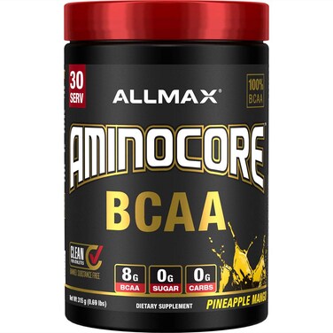 ALLMAX NutritionAMINOCORE BCAA Powder 818 Grams of Amino Acids Intra and Post Workout Recovery Drink Gluten Free Pineapple Mango 315 g