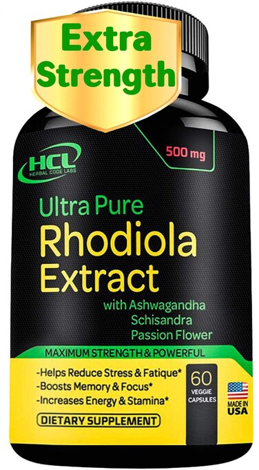 Rhodiola Rosea Supplement High Potency Extract 500mg  3 Rosavins 1 Salidrosides with Ashwagandha Shisandra Passion Flower Herb Powder Capsules  Natural Way to Relieve Stress  Pills for Energy