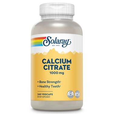 Solaray Calcium Citrate 1000mg Chelated Calcium Supplement Supports Bone Strength and Healthy Teeth Easy to Digest Vegan 60 Servings 240 VegCaps