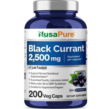 NusaPure Black Currant 2500 Mg Equivalent per Caps 200 Veggie Capsules Powder Extract 101 Vegan NonGMO GlutenFree