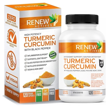 Renew ActivesTurmeric Curcumin  Black Pepper  Digestive Aid Promotes Liver Health  Wound Care  Health  Wellness Boost  120 Capsules