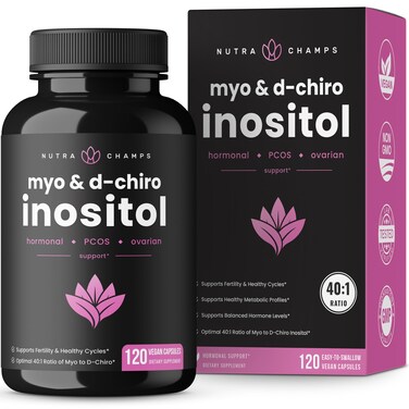 NutraChamps MyoInositol  DChiro Inositol Supplement  Ovarian  PCOS Support  Fertility  Hormone Balance for Women  120 Vegan Capsules
