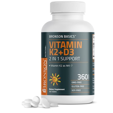 BronsonBasics Vitamin K2 D3 MK7 Supplement NonGMO Formula 5000IU 125 mcg Vitamin D3  90 mcg Vitamin K2 MK7 Easy to Swallow Vitamin D  K Complex 360 Tablets