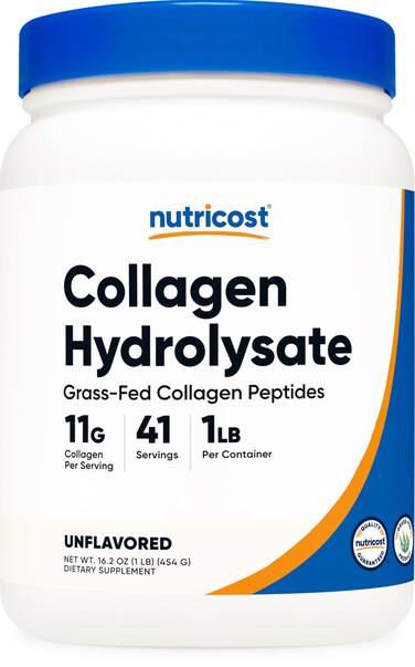 NutricostGrassFed Collagen Powder 1LB 454 G  Bovine Collagen Hydrolysate Unflavored  Collagen Peptides