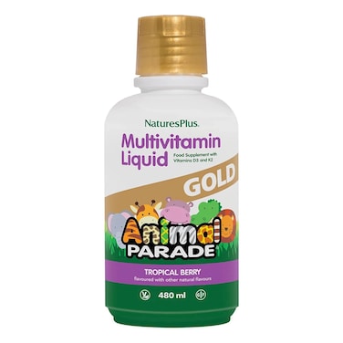 Natures Plus Animal Parade Gold Childrens Liquid Multivitamin 16 fl oz  Natural Tropical Berry Flavor  Immune Support Supplement  Gluten Free Vegan  32 Servings