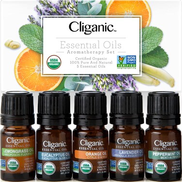 Cliganic Organic Essential Oils Set Top 5  100 Pure Natural  Aromatherapy Candle Making  Peppermint Lavender Eucalyptus Lemongrass  Orange