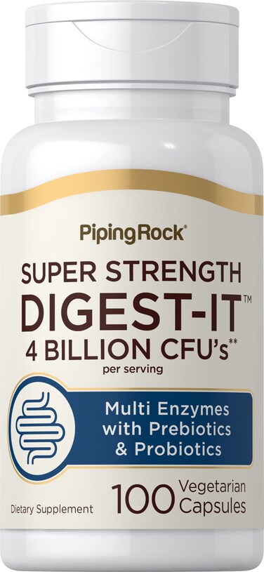 Piping RockDigestive Enzymes with Probiotics and Prebiotics  100 Capsules  14 Probiotic Strains  4 Billion CFU  Extra Strength Supplement  NonGMO Gluten Free