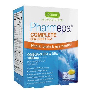 Pharmepa Complete EPA DHA rTG Omega 3 1000mg High Potency Fish Oil Plus Omega 6 GLA Evening Primrose Oil Lemon Flavor 60 Servings