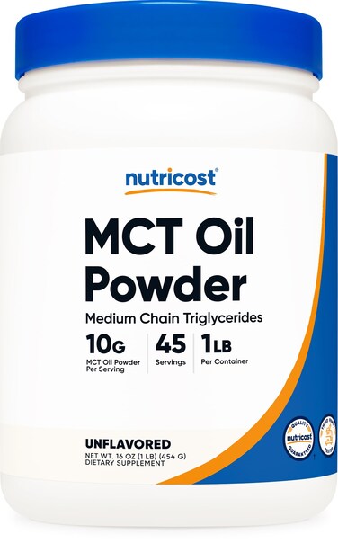 Nutricost MCT Oil Powder 1LB 16oz  Great for Keto Ketosis and Ketogenic Diets  Zero Net Carbs NonGMO  Gluten Free Medium Chain Triglyceride